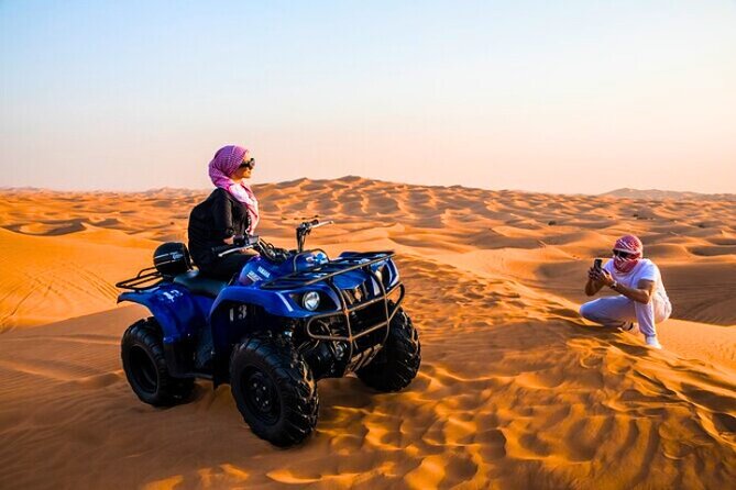 Desert Safari Dubai 30 Mins Quad Bike, Sand Board, Camel Ride BBQ - Pickup in Dubai or Sharjah, with shared transport that keeps things moving