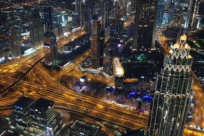 Dubai City Tour By Night With Burj Khalifa Ticket - Sheikh Zayed Road drive, then Dubai Mall aquarium time