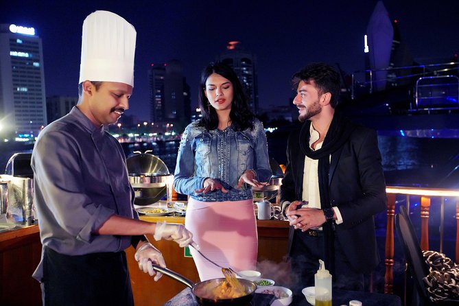 Dubai Creek Luxury Dhow Dinner Cruise with Optional Transfer - Boat comfort and seating: upper deck views, first-come feel