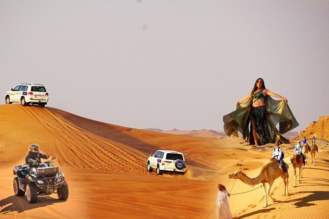 Dubai Desert Safari Dune Bashing, 60min ATV Quad, Camel Ride, BBQ - Majlis camp night: Bedouin-style setting without the roadside feeling