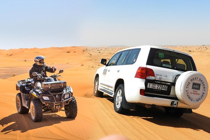 Dubai Desert Safari Dune Bashing, 60min ATV Quad, Camel Ride, BBQ - Quad biking in open desert dunes: your ride choices, plus what to expect