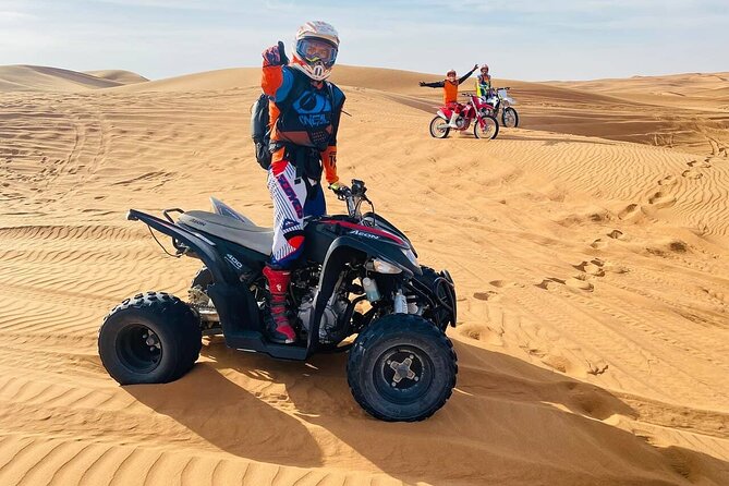 Dubai Desert Safari Tour with Quad Bike for 60mins & BBQ Dinner. - Land Cruiser Dune Bashing and Sandboarding: Two Thrills, Two Skills