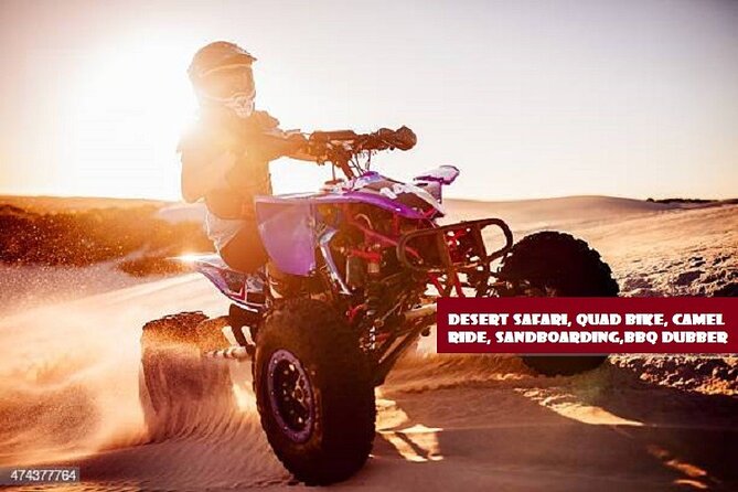 Dubai Desert Safari With BBQ, Quad Bike And Camel Ride - Falcon photo, Arabic dress, and henna: the camp welcome package
