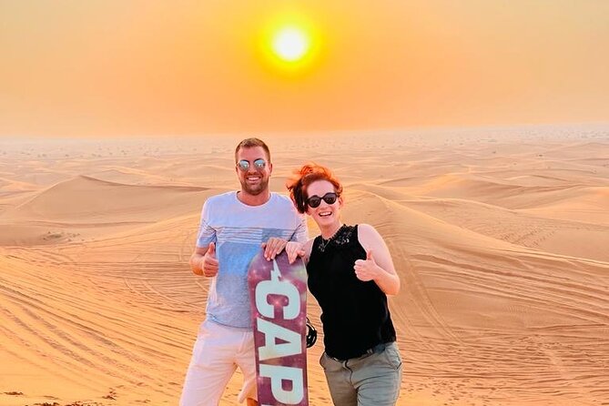Dubai Desert Safari with Camel Ride, Sand surf, & BBQ Dinner - Sandboarding Stop: 20 Minutes at the Dune Top