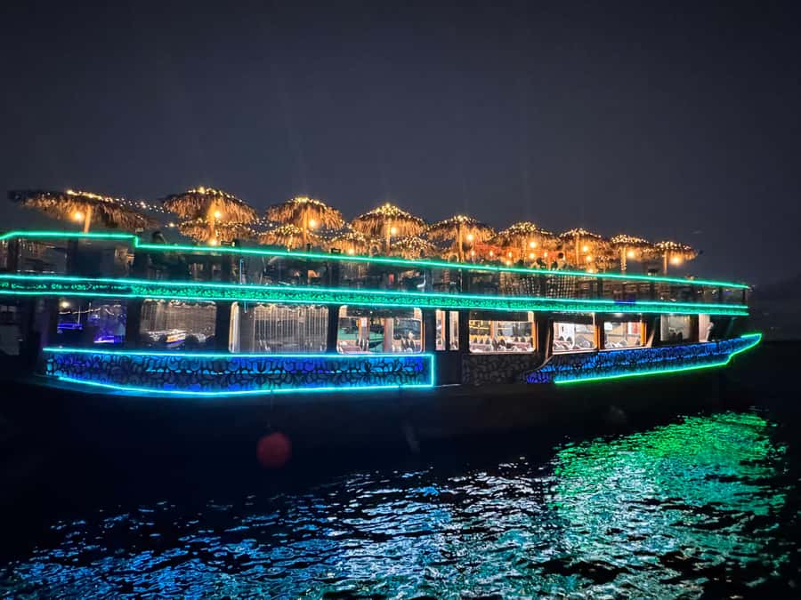 Dubai Dhow Cruise Creek,Marina Shows,Buffet & Drinks options - What $39 buys: buffet dinner, unlimited soft drinks, and real entertainment