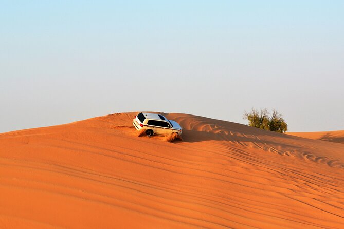 Dubai Evening Desert Safari with RedDune, sandboarding, live show - 4WD dune bashing and sunset photos: the adrenaline part
