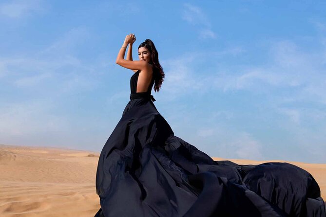 Dubai Flying Dress Private Photoshoot in the Desert - Inside the photoshoot: posing direction, wind-friendly fabric, and dunes as your backdrop