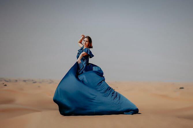 Dubai: Flying Dress with Photography and Exciting Dune Activities - Camel Photo Moment: Quick, Fun, and On Theme