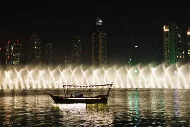 Dubai Fountain Show Boat Lake Ride Ticket - Dubai Fountain From Two Angles, Bridge Boardwalk or Burj Lake Boat