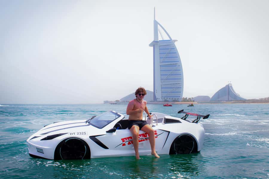 Dubai: Jet Car to Burj Al Arab with Breakfast and Soft drink - The jet car setup: colors, power, and onboard music