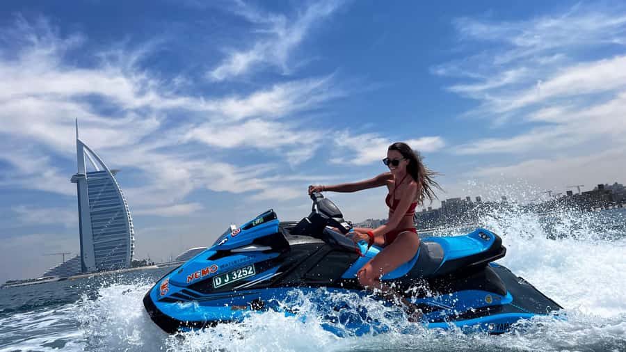Dubai: Jet Ski to Atlantis with Videos, Photos and Ice Cream - Burj Al Arab photo stop: sail-shaped, sea-level close-up