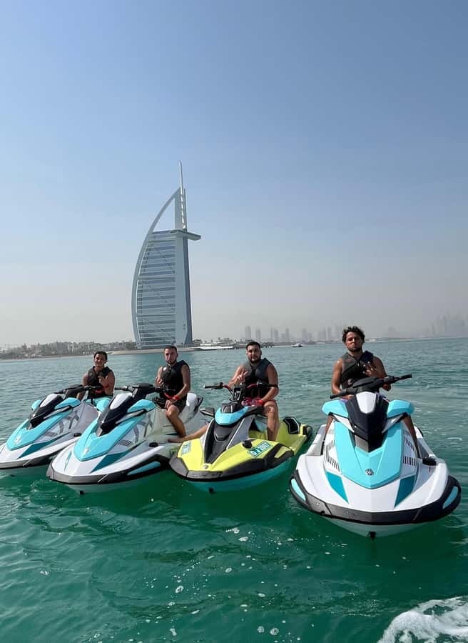 Dubai: Jet Ski Tour To Dubai marina, JBR - Burj Khalifa and downtown skyline on the way back