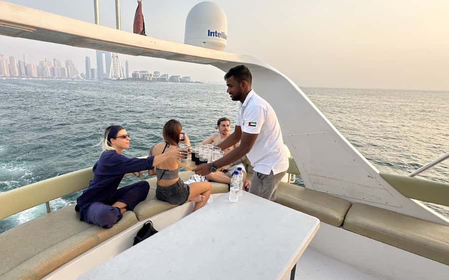 Dubai: Luxury Sunset Yacht Tour with Snacks and Drinks - Food and Drinks: BBQ Timing, Water, and Alcohol Choices