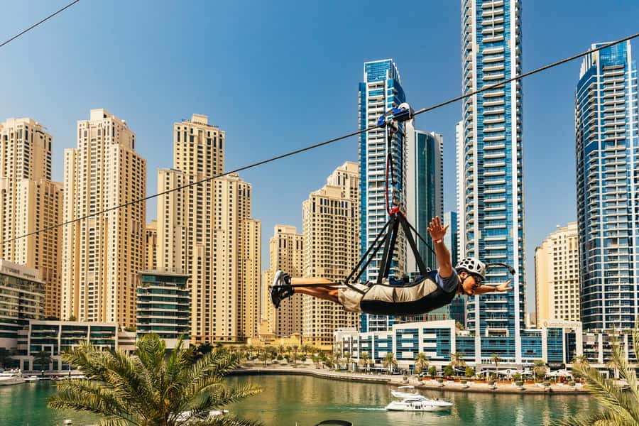 Dubai: Marina Ziplining with Photos, Video and Meal - Solo or tandem on parallel lines: riding with a friend