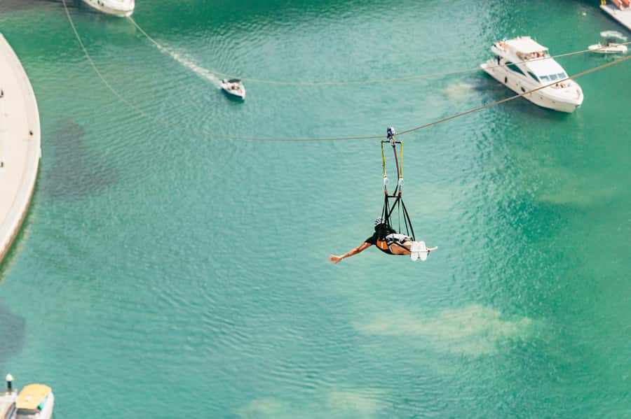 Dubai: Marina Ziplining with Photos, Video and Meal - From Anwaj Towers to your belly-down superman flight