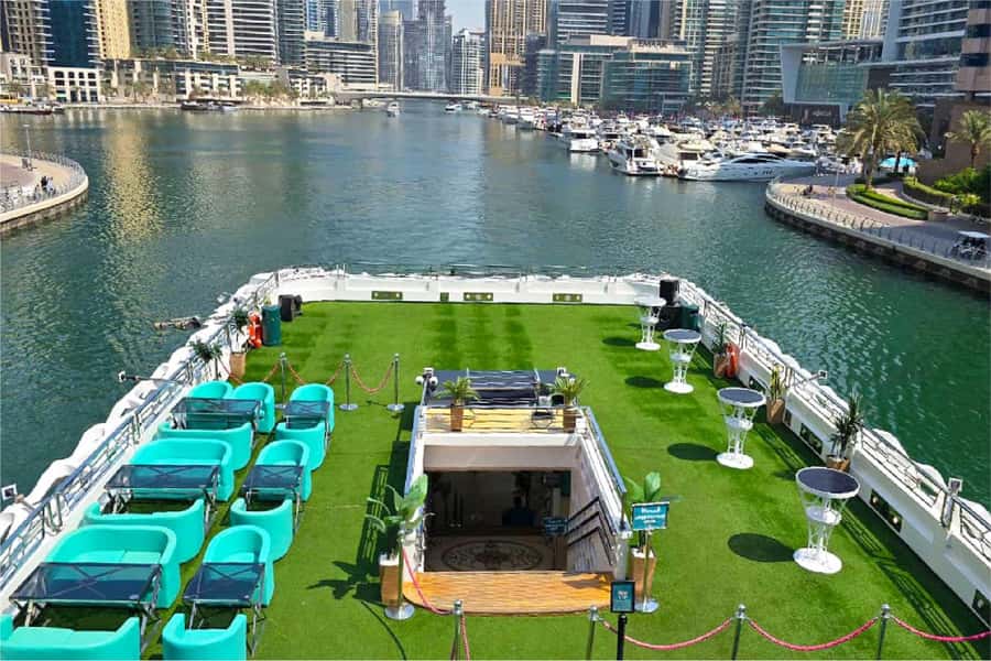 Dubai: Mega Yacht Dinner Cruise with Buffet - Live Entertainment: Tanoura, Aerial Acts, and DJ Music on the Water