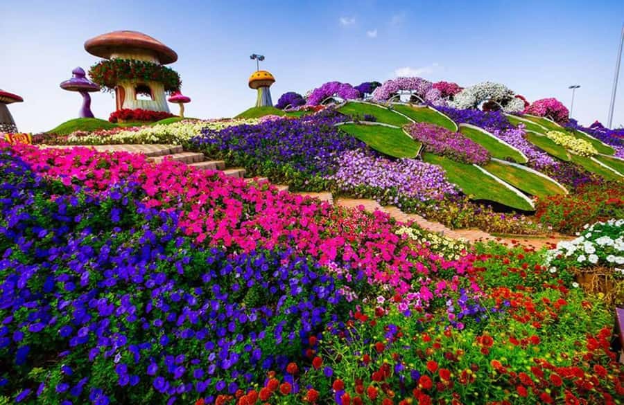 Dubai: Miracle Garden, Global Village, and Dubai Frame - Global Village at night: shows, food, and world-themed shopping