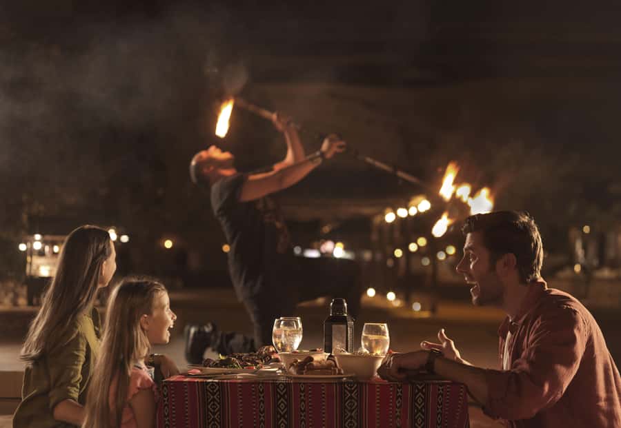 Dubai: Premium Desert Safari, Camel Ride, BBQ & Sandboarding - BBQ dinner plus Tanoura, belly dance, and fire show