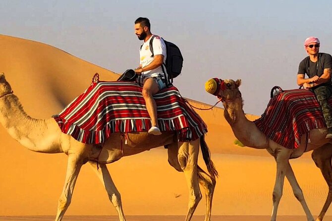 Dubai Premium Evening Desert Safari ATVs, Dinner & Shows - Sandboarding and the photo stop that makes it look like a postcard