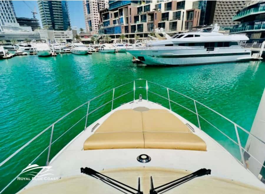 Dubai: Private Yacht Tour 50 feet - The Lagoon Anchor Stop: Swim Time With Chill-Out Music