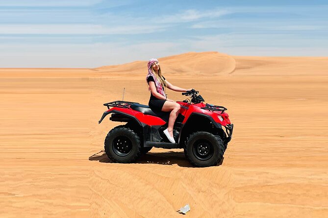 Dubai: Quad Bike Safari, Camels, & Camp with BBQ Dinner - Camel Ride at Lahbab: Fun Photos, Very Short Time