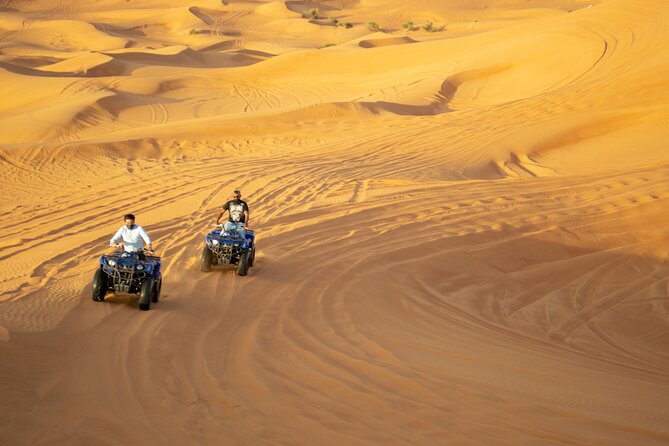 Evening Desert Safari with Quad Bike, BBQ Dinner and Camel Ride - Tire Deflation, Dune Bashing, and That Sunset Photo Stop