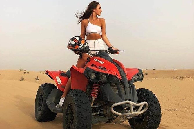Evening Safari Quad Bike in the desert of Lahbab - Sunset Photo Stop, Sandboarding, and Camel Ride at Camp