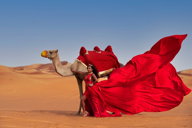 Flying dress photoshoot activity in Dubai - Choosing your flying dress and the desert backdrop (red sand rules)