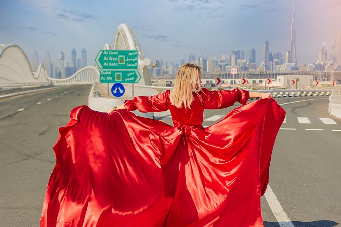 Flying Dress Photoshoot in Dubai - Choosing Between Burj Khalifa City Shots and Desert Safari Drama