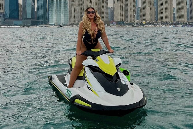 Jet ski Dubai 30 minute Guided Sightseeing Tour - Palm Jumeirah from a jet ski viewpoint: great views, confirm the route