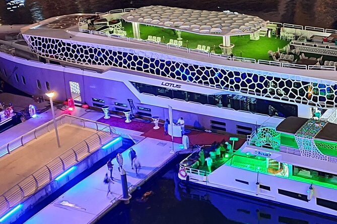 Lotus Mega Yacht Luxury Cruise with Live DJ, Dinner & Transfers - A Dubai night cruise that’s built around views, not just dinner