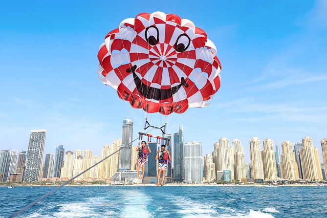 Parasailing in Dubai with Palm Jumeirah and JBR Beach views - Photos, Water, and the Service Details That Make It Worth It