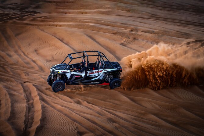 Polaris 1000CC 4Seater Buggy Rental in an open Desert Safari - Timing Tips for a Desert Sunset Photo Moment