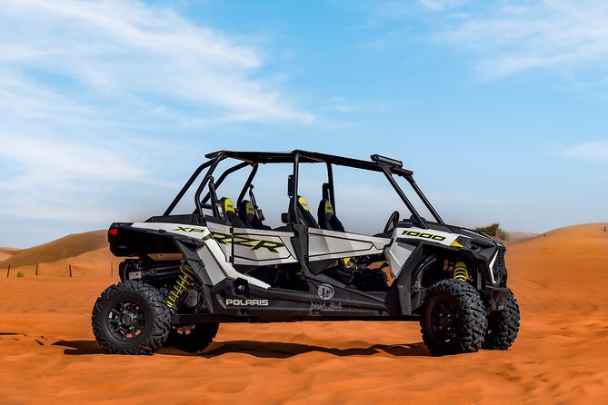 Polaris 1000CC 4Seater Buggy Rental in an open Desert Safari - Included Comforts: Restroom Onboard and Equipment You Do Not Have to Buy