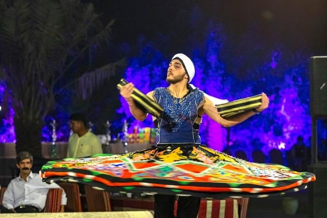 Private Evening Desert Safari: Sandboarding Camel Ride BBQ Dinner - Falcon photos, belly dancing, Tanoura, and fire dance