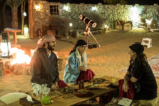 Private Night Vintage Land Rover Desert Safari & Stargazing - The Camp Moment: Arabic Coffee, Dates, 3 Courses, and Optional Shisha