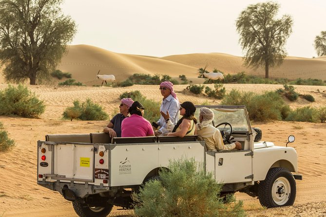 Private Vintage Land Rover Heritage Desert Safari- 4 Course Dinner & Activities - Entering the Dubai Desert Conservation Reserve, vintage Land Rover style