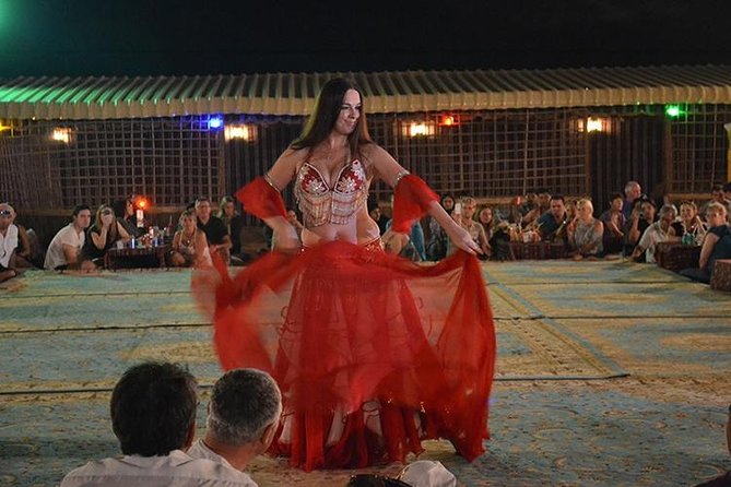 Red Dunes Safari with BBQ dinner, Falcon and Camel Ride - The dinner setup: BBQ buffet, shisha, and vegetarian options