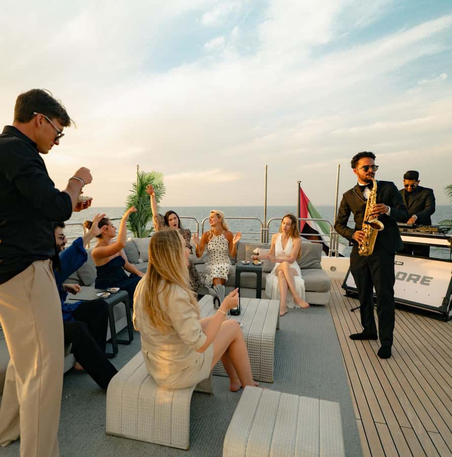 Sunseeker Superyacht: VIP Dinner, Premium Drinks& Live Music - The DJ lounge beats and saxophonist: how the music lands