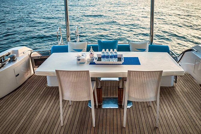 Sunset escape on Bluemoon 64ft from Dubai Marina to Atlantis - What You Actually Get: Snacks, Drinks, Fishing Gear, and More