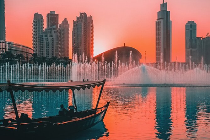 Traditional Abra Ride and Dubai Fountain Show at Burj Lake - On the Water: What the Dubai Fountain Show Looks Like Up Close